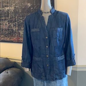 Coldwater Creek 100% Tencel Chambray Nehru Jacket